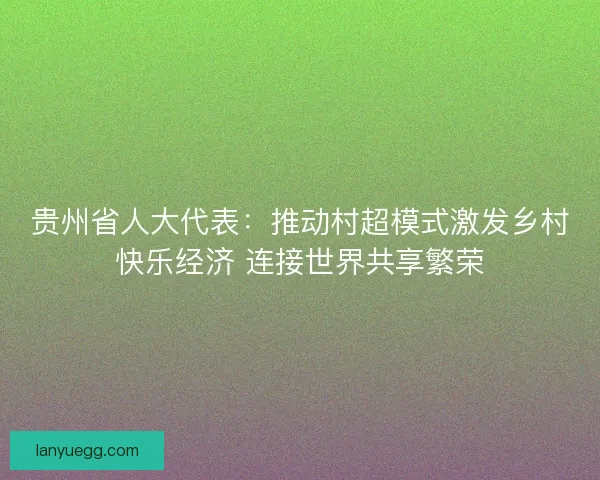 贵州省人大代表：推动村超模式激发乡村快乐经济 连接世界共享繁荣