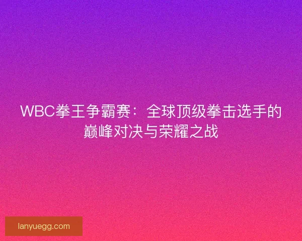 WBC拳王争霸赛：全球顶级拳击选手的巅峰对决与荣耀之战
